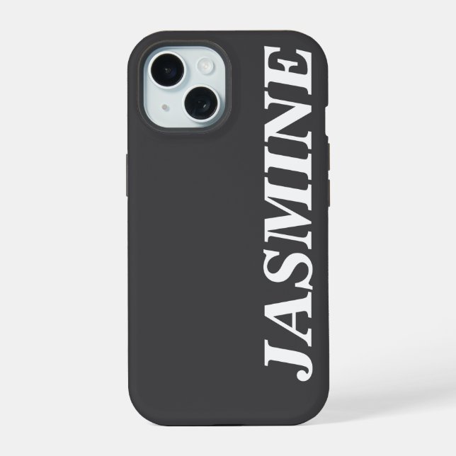 COQUE iPhone 15 COULEUR GRIS FONCÉ SOLIDE NOM PERSONNALISÉ MODERNE (Verso)