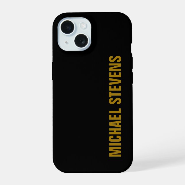 Coque iPhone 15 Couleur Or Noir Ajouter un nom professionnel (Verso)