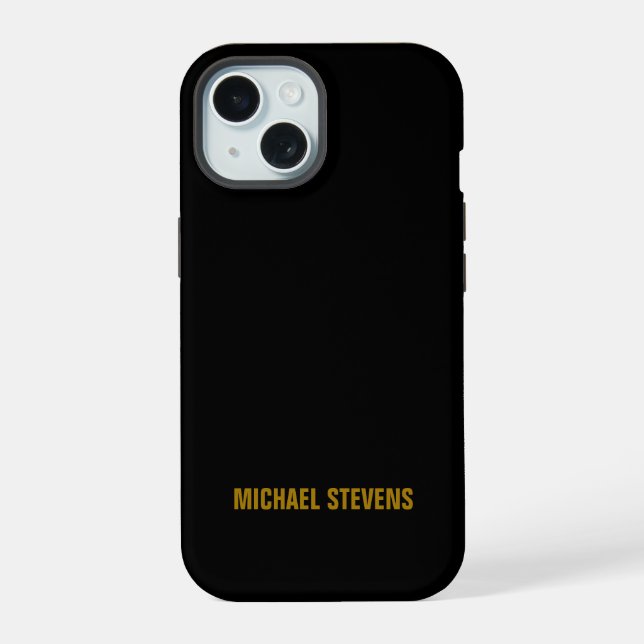 Coque iPhone 15 Couleur Or Noir Ajouter un Nom Professionnel (Verso)