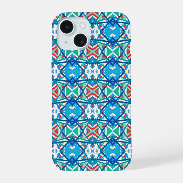 Coque iPhone 15 Couleurs d'harmonie équilibrée Bleuet Lignes abstr (Verso)