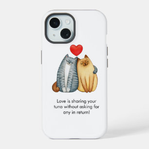 Coque iPhone 15 Couple de chats amoureux Mignon Drôle Joyeux Saint