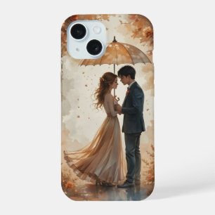 Coque iPhone 15 Couple romantique d'automne sous parapluie - Amour
