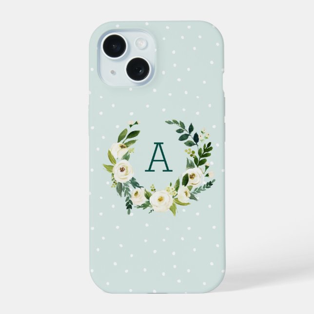 Coque iPhone 15 Couronne de verdure sucrée et monogramme à points  (Verso)