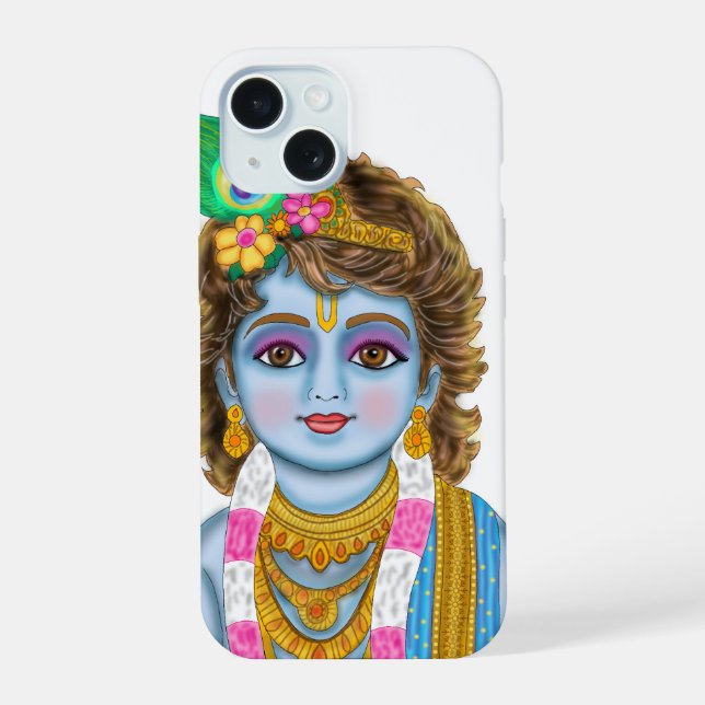 Coque iPhone 15 Couverture téléphonique Enfant Krishna (Verso)