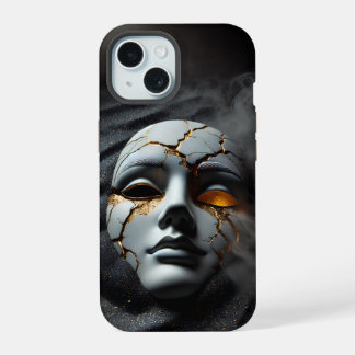Coque iPhone 15 Cracked Porcelain Mask Dark iPhone 15 Tough Case