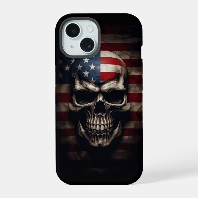 Coque iPhone 15 Crâne de drapeau américain  (Verso)