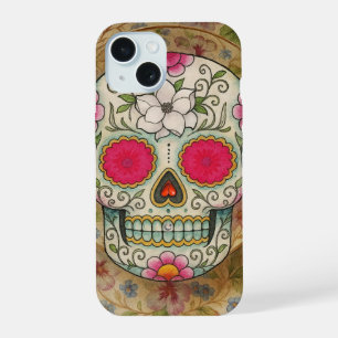 Coque iPhone 15 Crâne de sucre de tasse à thé