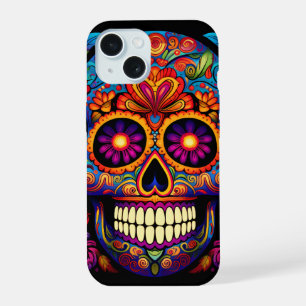 Coque iPhone 15 Crâne de sucre jour des morts coloré