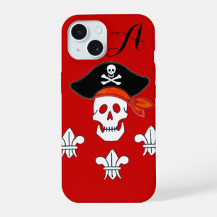 Coque iPhone 15 CRÂNE JOLLY ROGER,CHApeau DE PIRATE,TROIS LILIES M