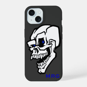 Coque iPhone 15 Crâne maléfique blanc aux yeux bleus 