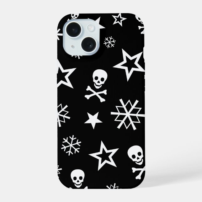 Coque iPhone 15 Crânes et flocons de neige (Verso)