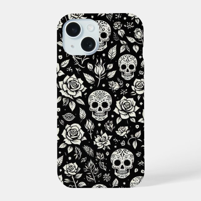 Coque iPhone 15 Crânes Floraux (Verso)