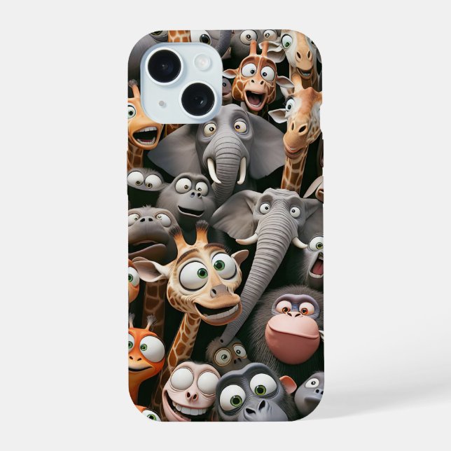 Coque iPhone 15 Crazy Wildlife Group (Verso)
