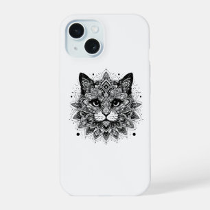 Coque iPhone 15 Création de chat à motif mandala