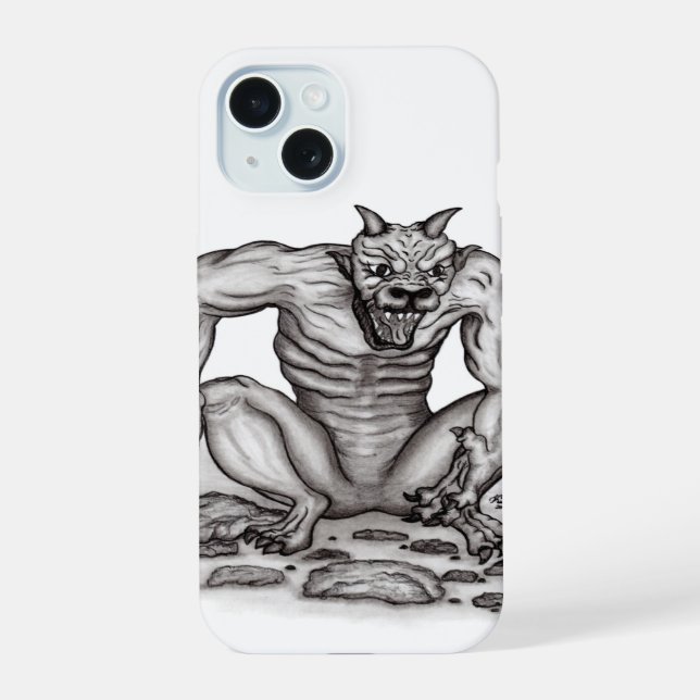 Coque iPhone 15 Créature mixte - Troll, Golem et Diable (Verso)