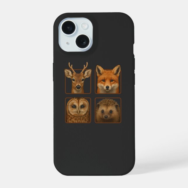 Coque iPhone 15 Créatures des Bois Animaux de la Forêt Cerf Renard (Verso)