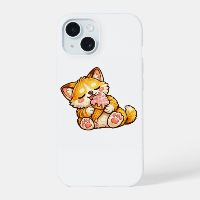 Coque iPhone 15 Crème Glacée de Chat Mignon (Verso)