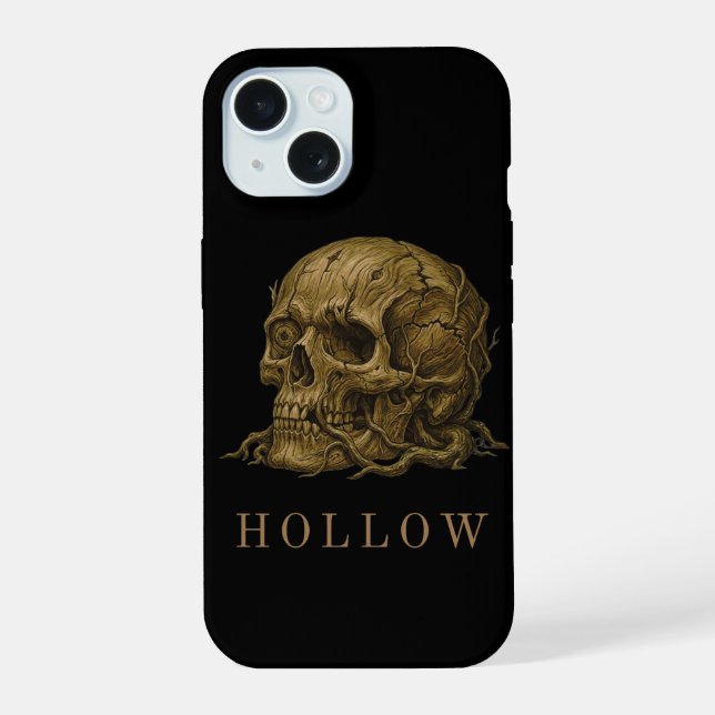 Coque iPhone 15 CREUX | Crâne Relique en Bois Esthétique (Verso)