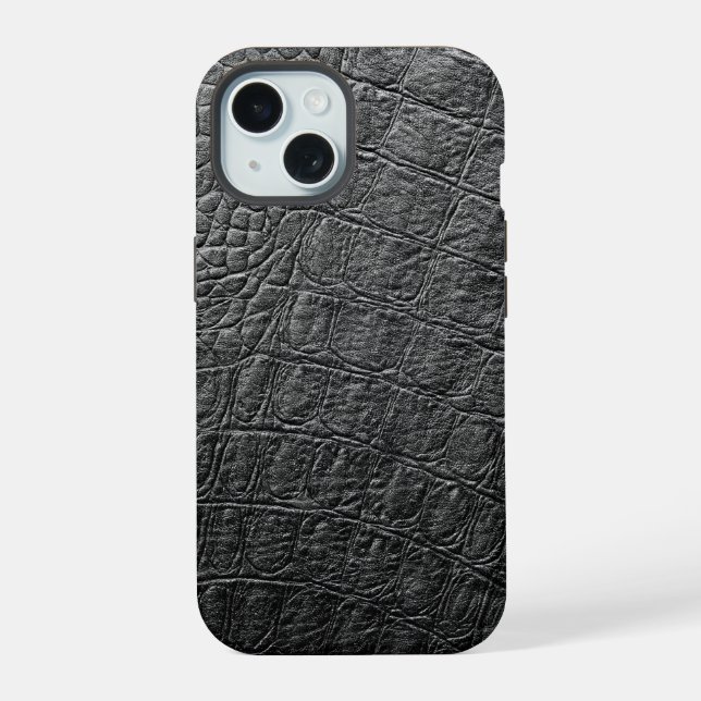 Coque iPhone 15 Crocodile noir moderne (Verso)