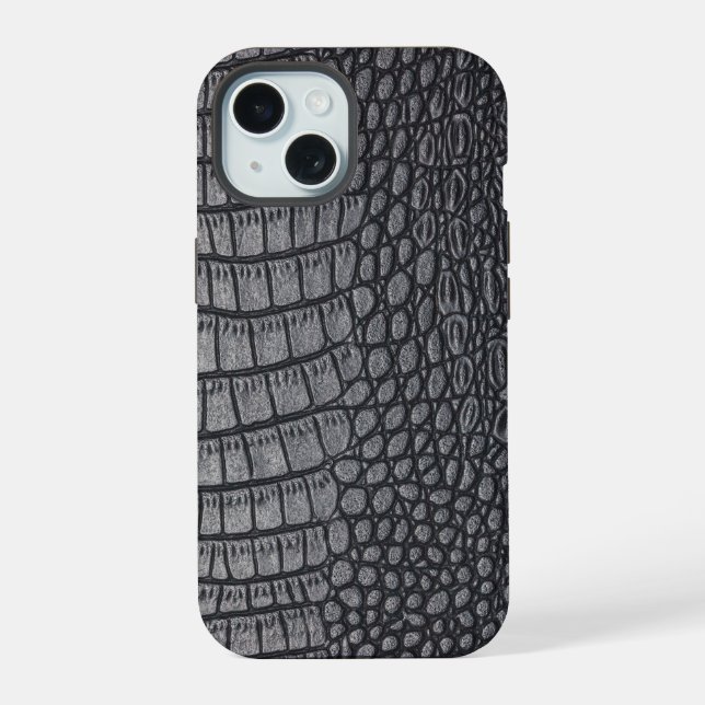 Coque iPhone 15 Crocodile Noir Moderne (Verso)