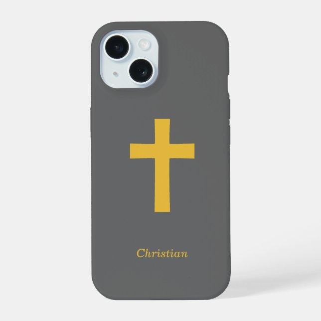 Coque iPhone 15 Croix d'or simple noir (Verso)