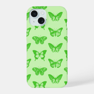 Coque iPhone 15 Croquis de papillon, vert citron