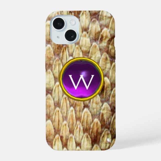 COQUE iPhone 15 CROTALUS GEMME VIOLETTE MONOGRAMME  (Verso)