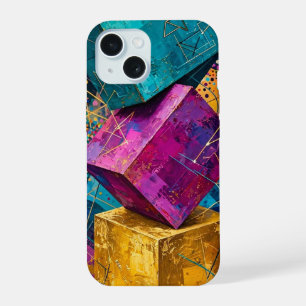 Coque iPhone 15 Cubes empilés cosmiques - Abstrait Magenta Sarcell