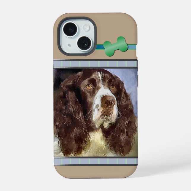 Coque iPhone 15 Cuisine moderne anglaise Springer Spaniel Dog Art (Verso)