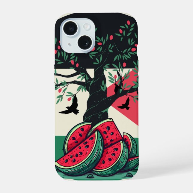 Coque iPhone 15 culture palestienne pastèque palestine olivier (Verso)