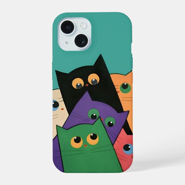 Coque iPhone 15 Curious Cats (Verso)