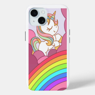 Coque iPhone 15 Cute Bright Coloré Unicorn et Arc-en-ciel Art