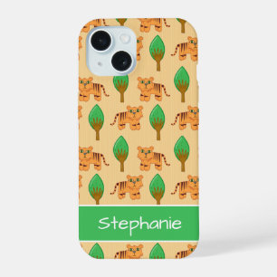 Coque iPhone 15 Cute Cartoon Motif Tiger Personnalisé