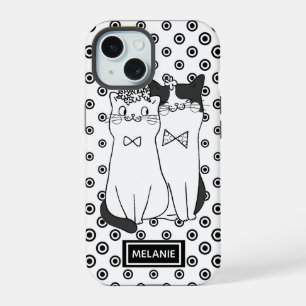 Coque iPhone 15 Cute Dotty Chats en amour Personnalisé