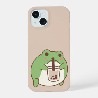 Coque iPhone 15 Cute Frog Drinking Bubble Tea | Kawaii Aesthetic i