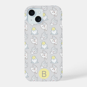 Coque iPhone 15 Cute Kawaii Chat Motif gris jaune Monogramme