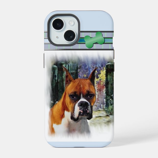 Coque iPhone 15 Cute moderne Boxer Dog Art (Verso)