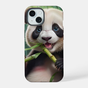 Coque iPhone 15 Cute Panda Mange Du Bambou