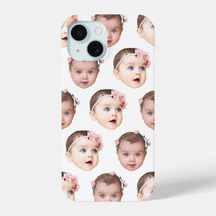 Coque iPhone 15 Cute Personnalisé Baby Face 2 Photos Blanc