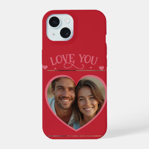 Coque iPhone 15 Cute Saint-Valentin 'JE T'AIME' & Photo personnali