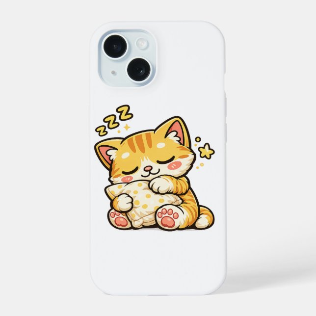 Coque iPhone 15 Cute Sleepy Cat Pillow (Verso)