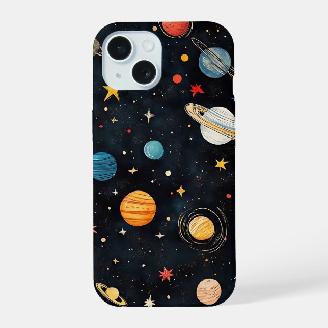 Coque iPhone 15 Cute Space Planets Pattern (Verso)