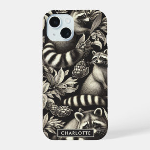 Coque iPhone 15 Cute Vintage Racoon sans couture
