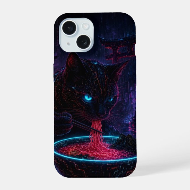 Coque iPhone 15 Cyberpunk Cat Ramen (Verso)