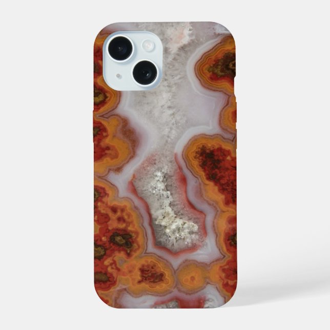 Coque iPhone 15 Dalle d'agate rouge et orange (Verso)