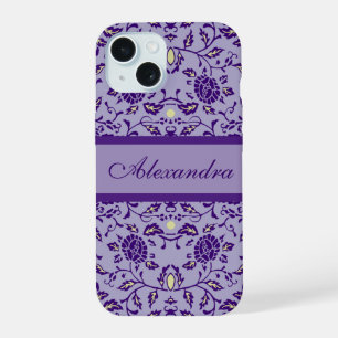 Coque iPhone 15 Damas Élégant Fleuris Violet