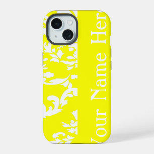 Coque iPhone 15 Damassé gras jaune avec nom @ Emporiomoffa