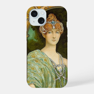 Coque iPhone 15 Dame Art Nouveau & Illustration Vintage de Paon