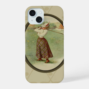 Coque iPhone 15 Dame de golf vintage Art (trois)