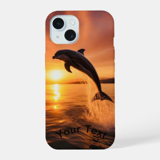 Coque iPhone 15 Dauphin Au Coucher De Soleil D'Or